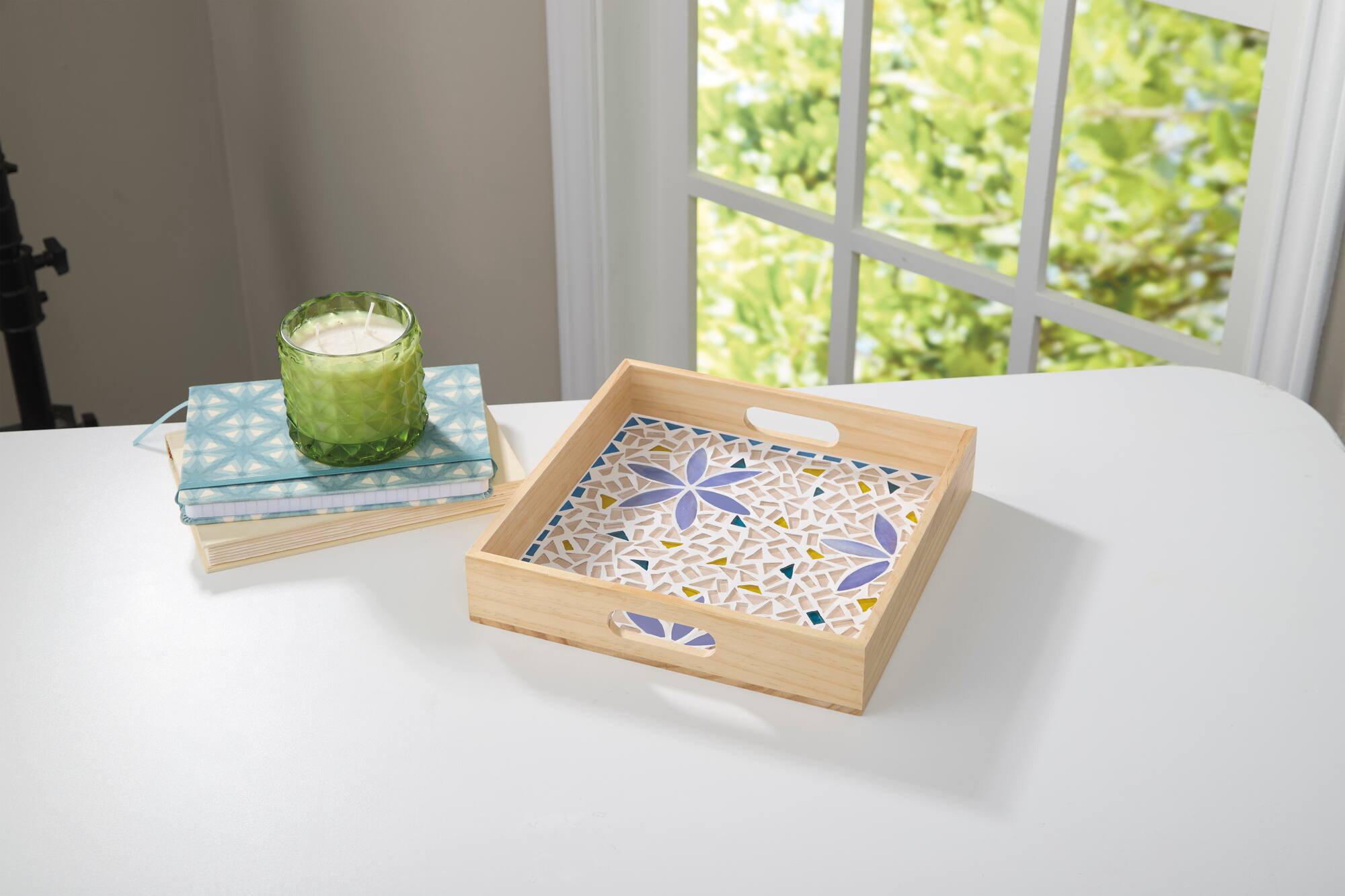 10" x 10" Indigo Flowers Mosaic Tray Kit by Make Market®